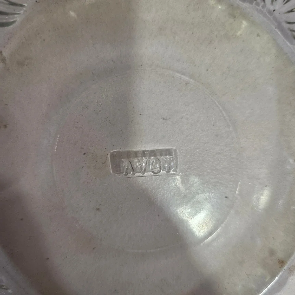 Vintage AVON Pressed Glass Covered Candy Dish Floral Starburst Lid Trinket Box